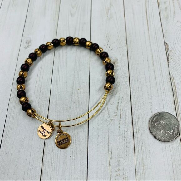 Alex and Ani Burgundy Gold Beaded Bracelet - Picture 1 of 3